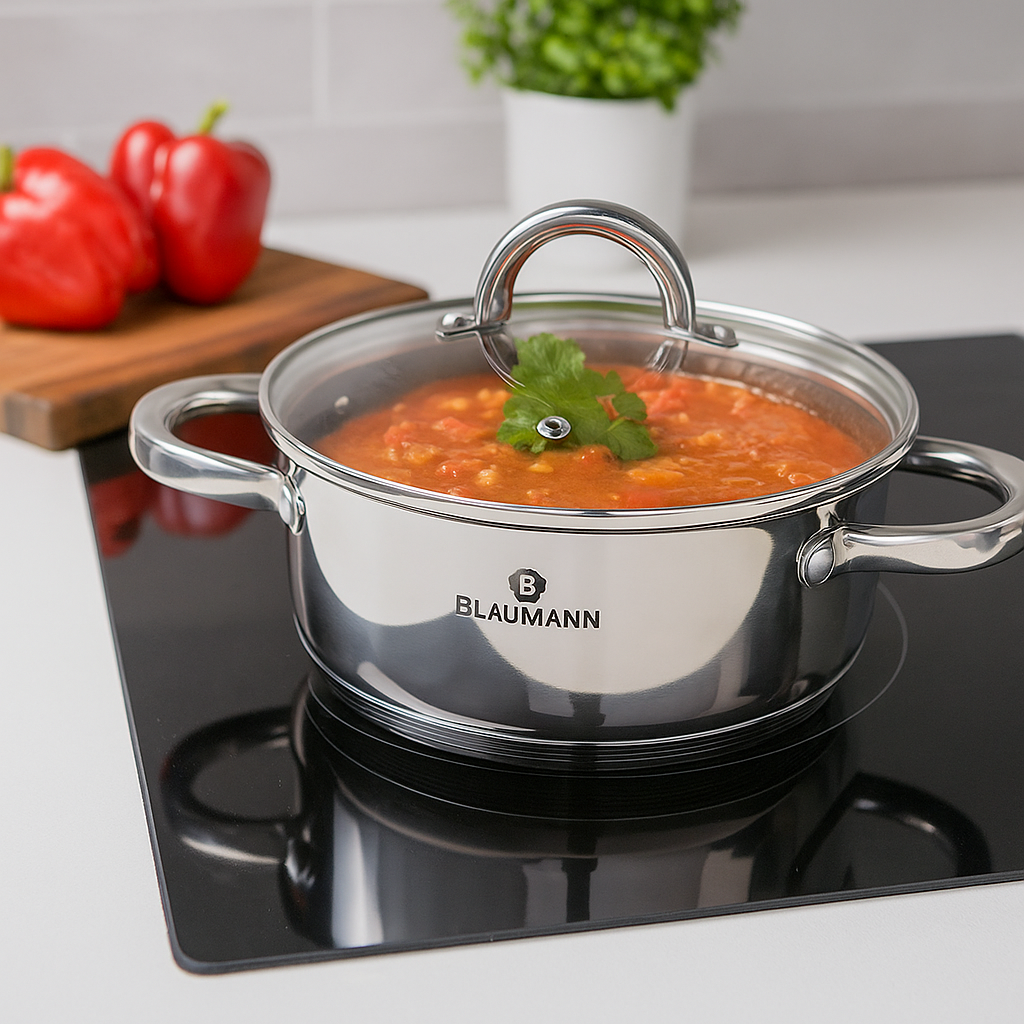 Blaumann 32cm Stainless Steel Shallow Pot with Lid - Gourmet Line