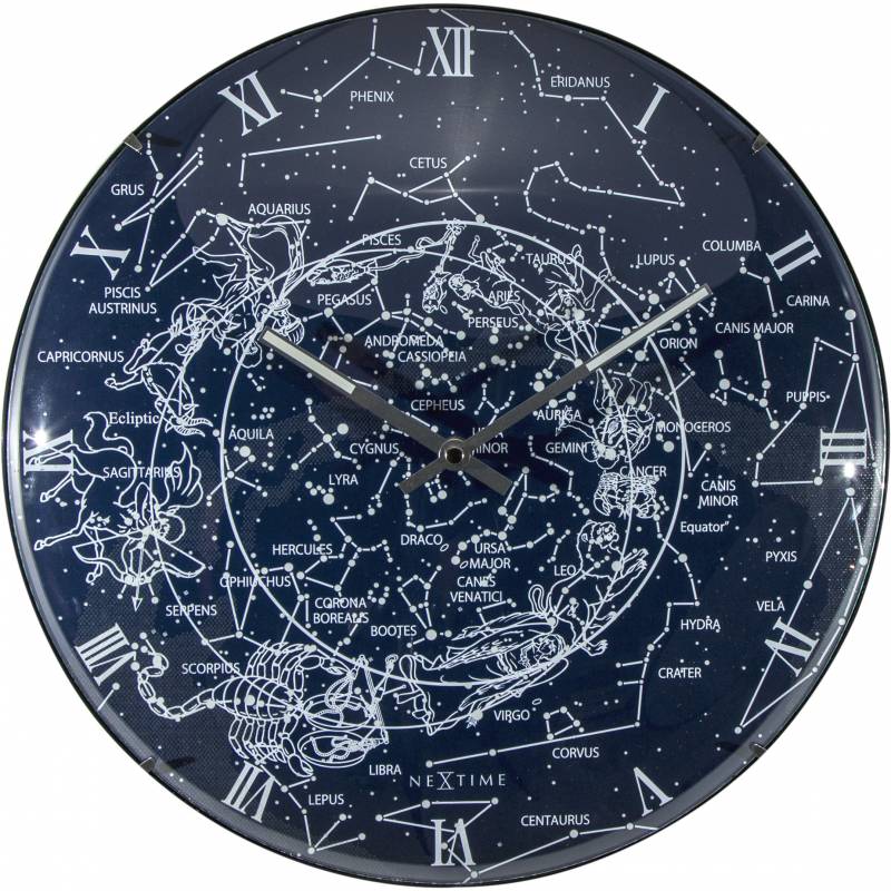 NeXtime 35cm Dome Glass Milky Way Dome Glow-in-the-dark Round Wall Clock