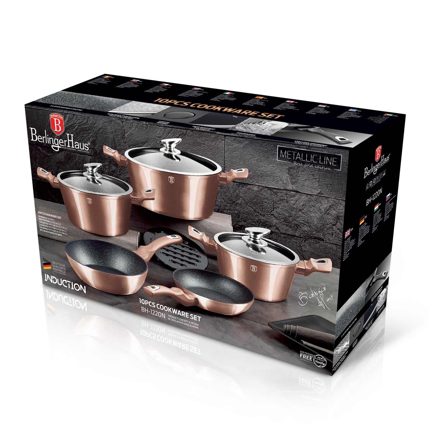 Berlinger Haus 10 Piece Marble Coating Cookware Set - Rose Gold Metallic Line