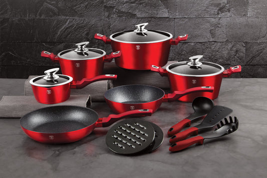 Berlinger Haus 15-Piece Marble Coating Cookware Set - Burgundy Metallic