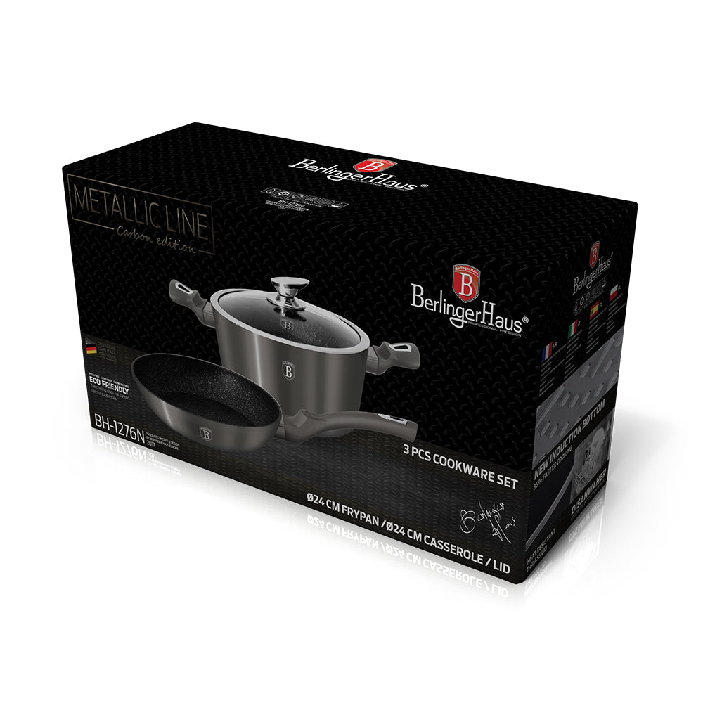 Berlinger Haus 3-Piece Marble Coating Cookware Set - Carbon Metallic Line