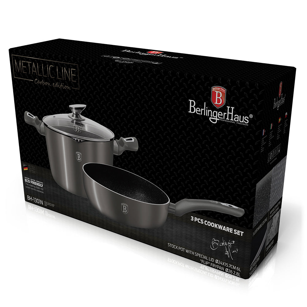Berlinger Haus 3-Piece Marble coating Cookware Set - Carbon Metallic
