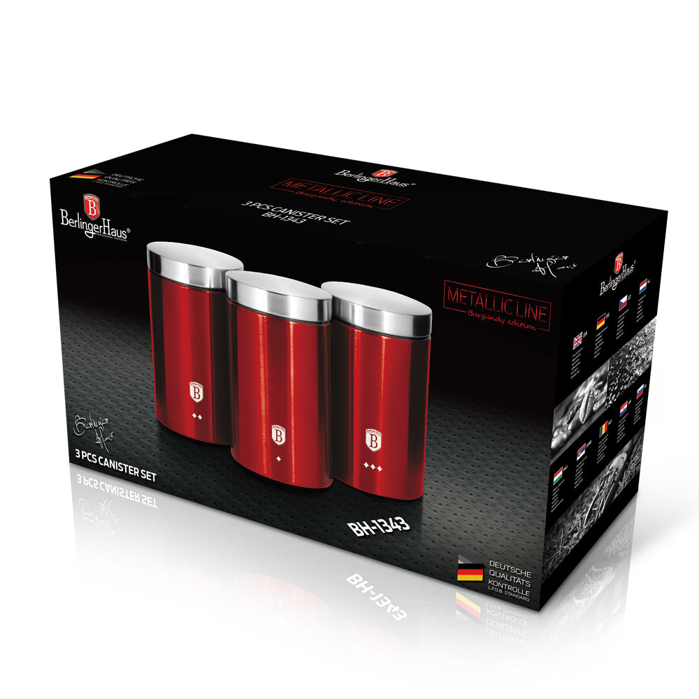 Berlinger Haus 3-Pieces Canister Set - Burgundy Metallic