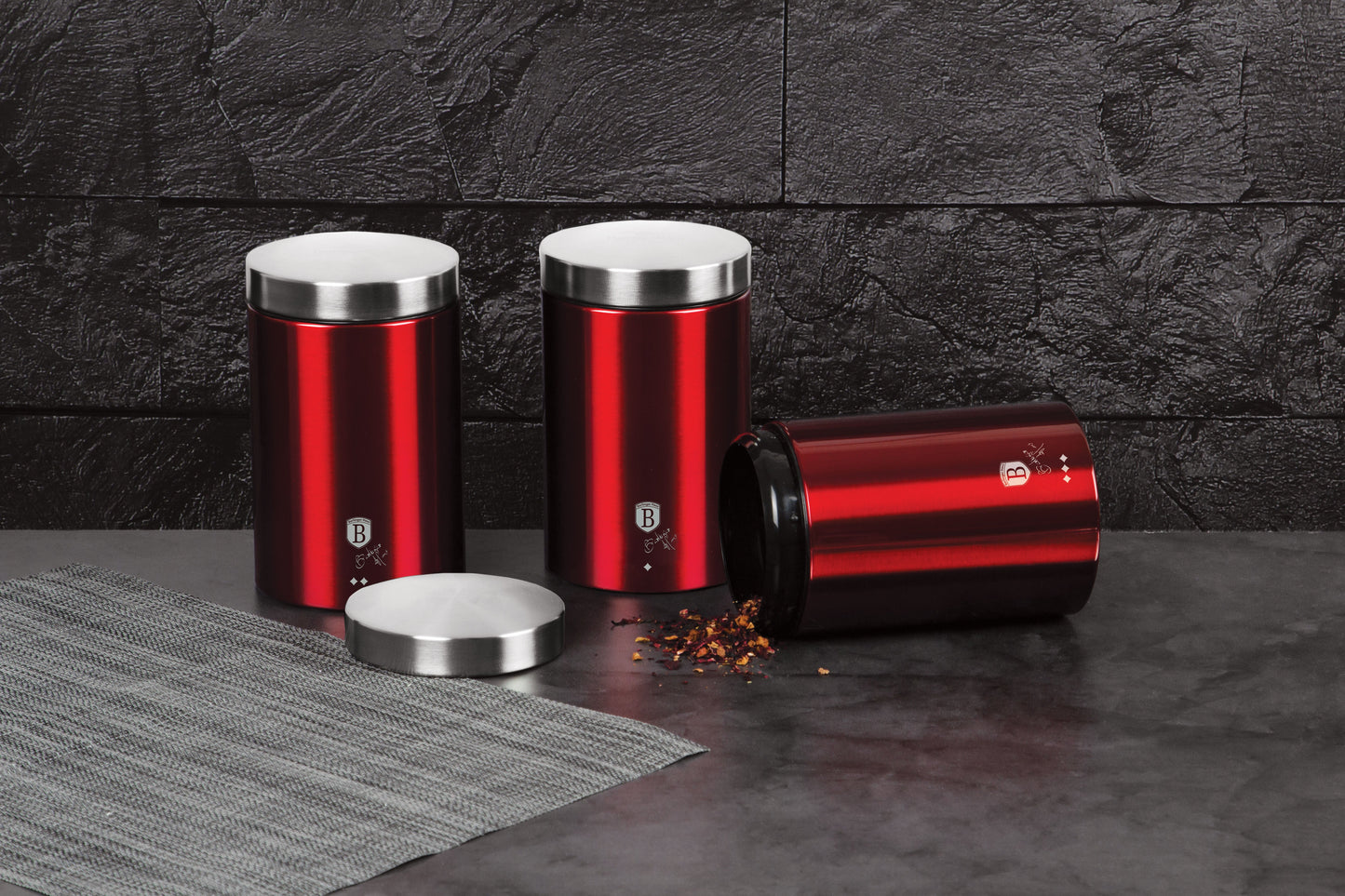 Berlinger Haus 3-Pieces Canister Set - Burgundy Metallic