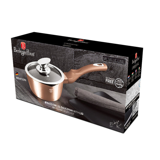 Berlinger Haus 16cm Marble Coating Sauce Pan with Lid - Rose Gold Metallic