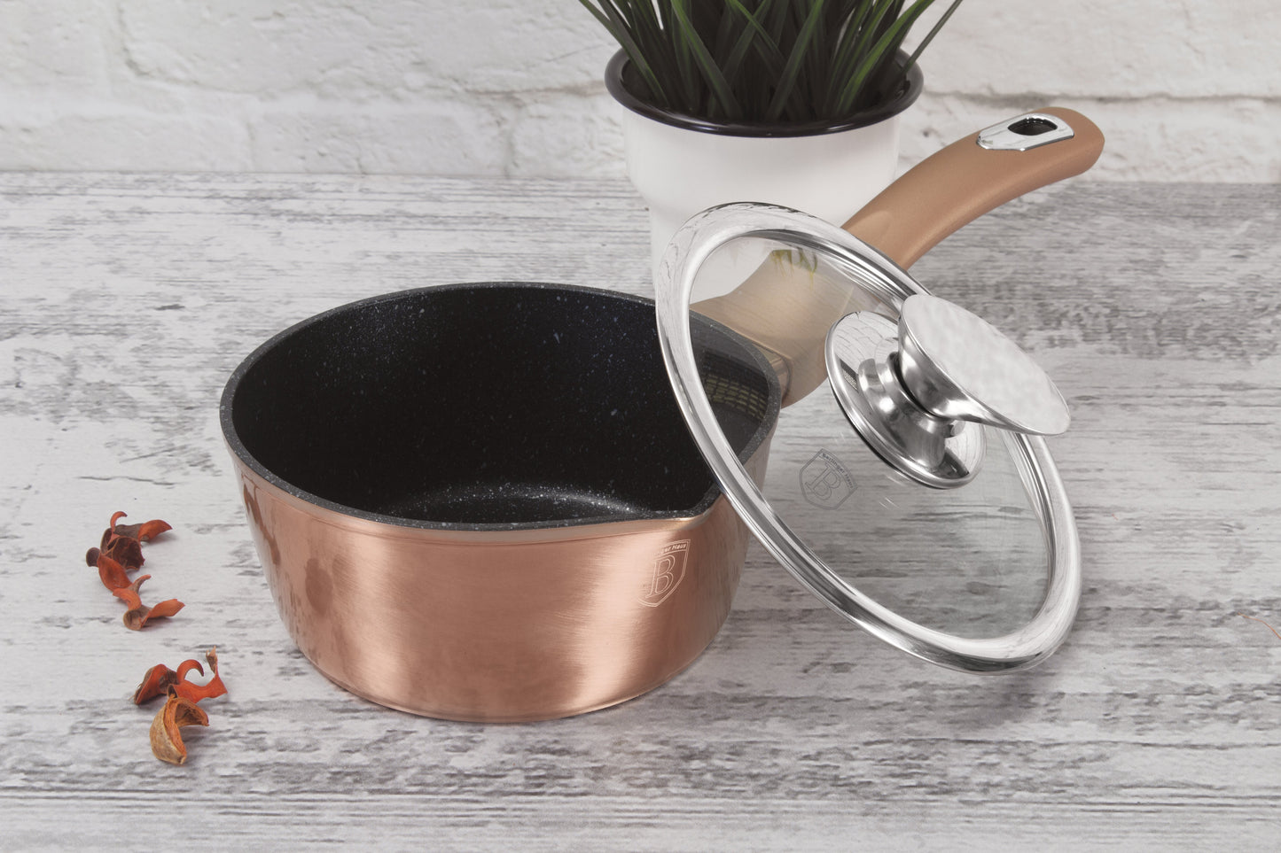Berlinger Haus 16cm Marble Coating Sauce Pan with Lid - Rose Gold Metallic