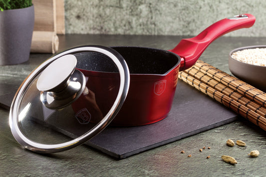 Berlinger Haus 16cm Marble Coating Non-Stick Saucepan with lid – Burgundy Metallic