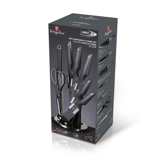 Berlinger Haus 8-Piece Non-Stick Knife Set with Acrylic Stand - Carbon Pro