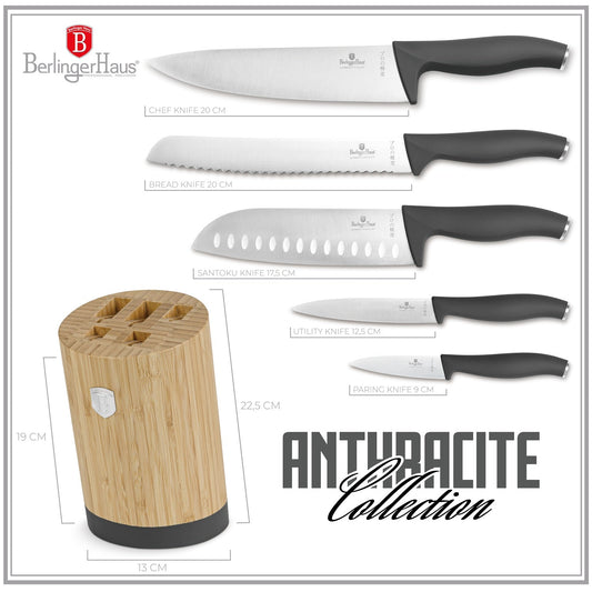 Berlinger Haus 6-Piece Knife Set with Bamboo Stand – Anthracite