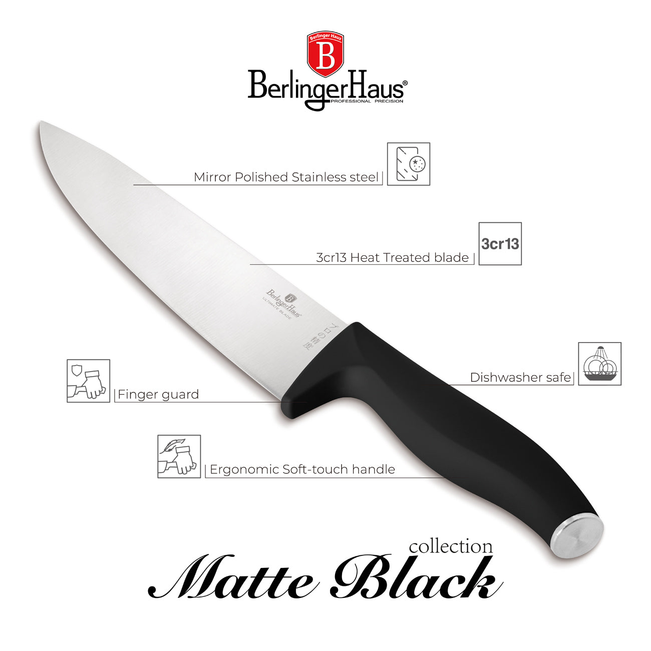 Berlinger Haus 20cm Chef Knife , Black Silver