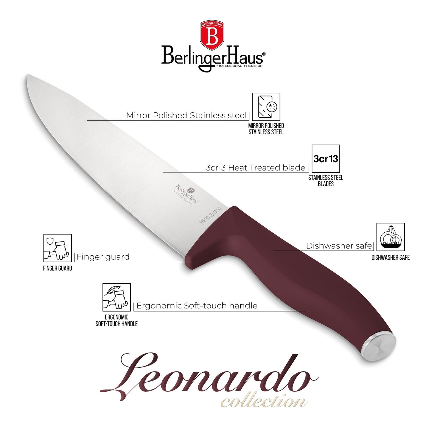 Berlinger Haus 6-Piece Stainless Steel Knife Set with Bamboo Stand – Leonardo