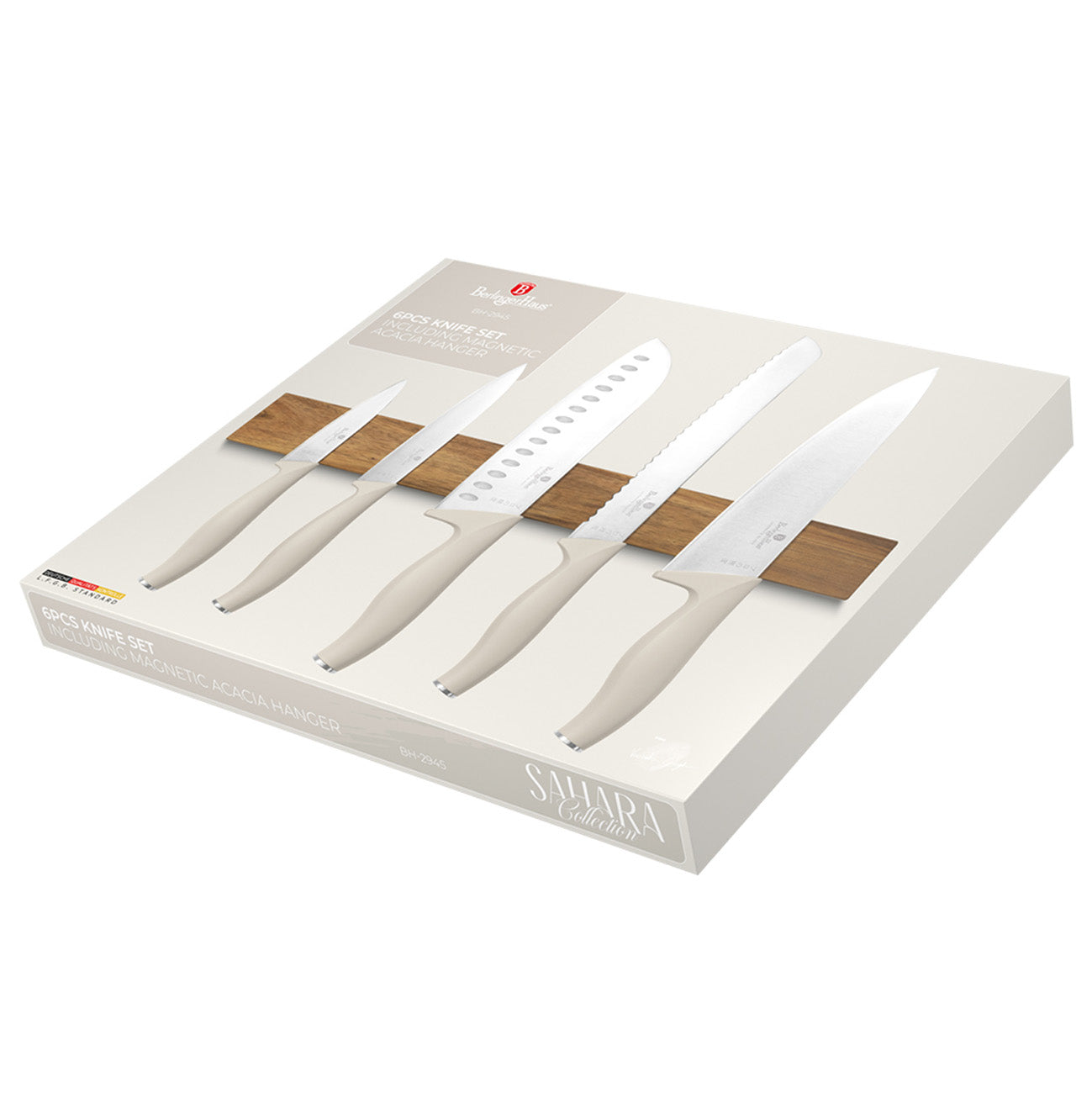 Berlinger Haus 6-Piece Stainless Steel Knife Set with Wood Magnetic Hanger – Sahara