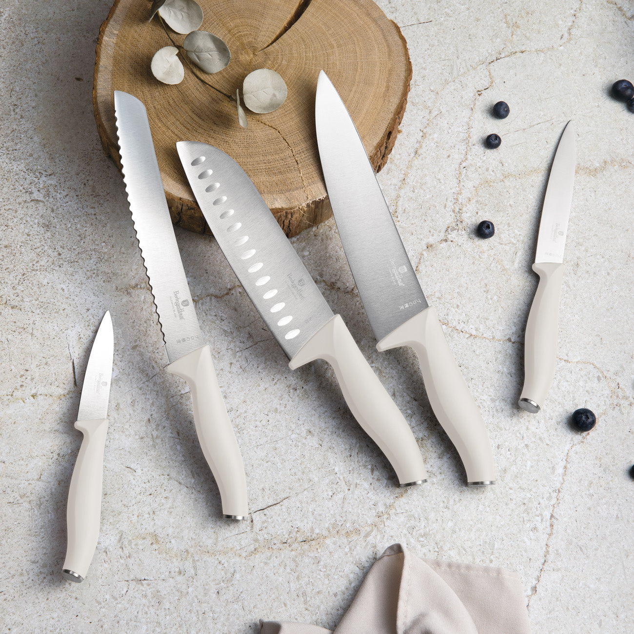 Berlinger Haus 6-Piece Stainless Steel Knife Set with Wood Magnetic Hanger – Sahara