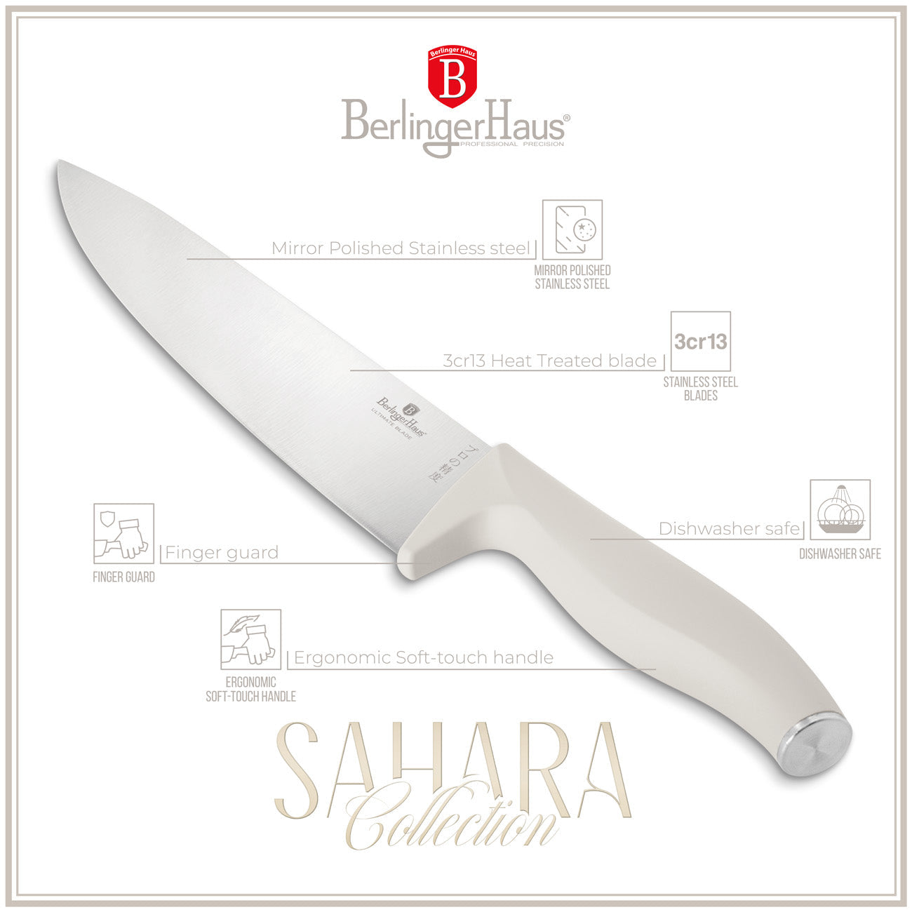 Berlinger Haus 6-Piece Stainless Steel Knife Set with Wood Magnetic Hanger – Sahara
