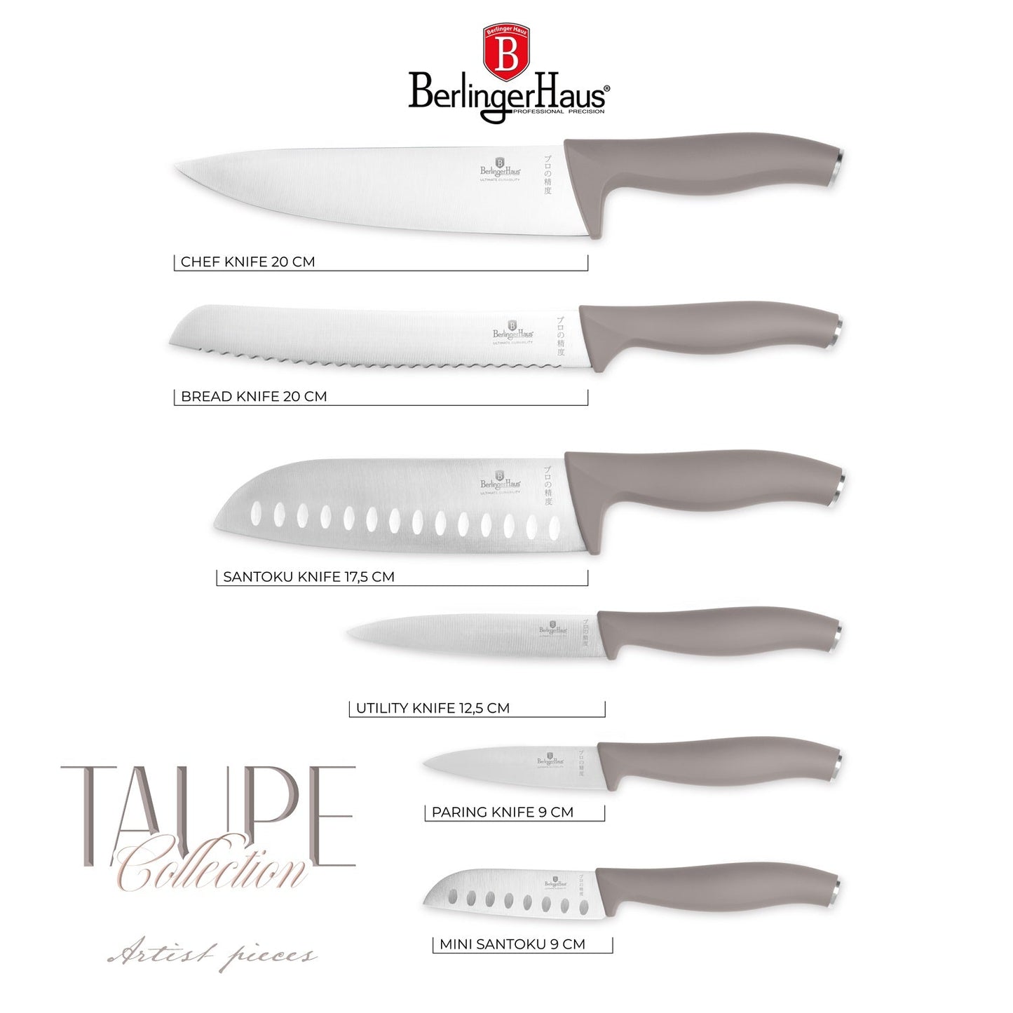 Berlinger Haus 6-Piece Stainless Steel Knife Set - Taupe