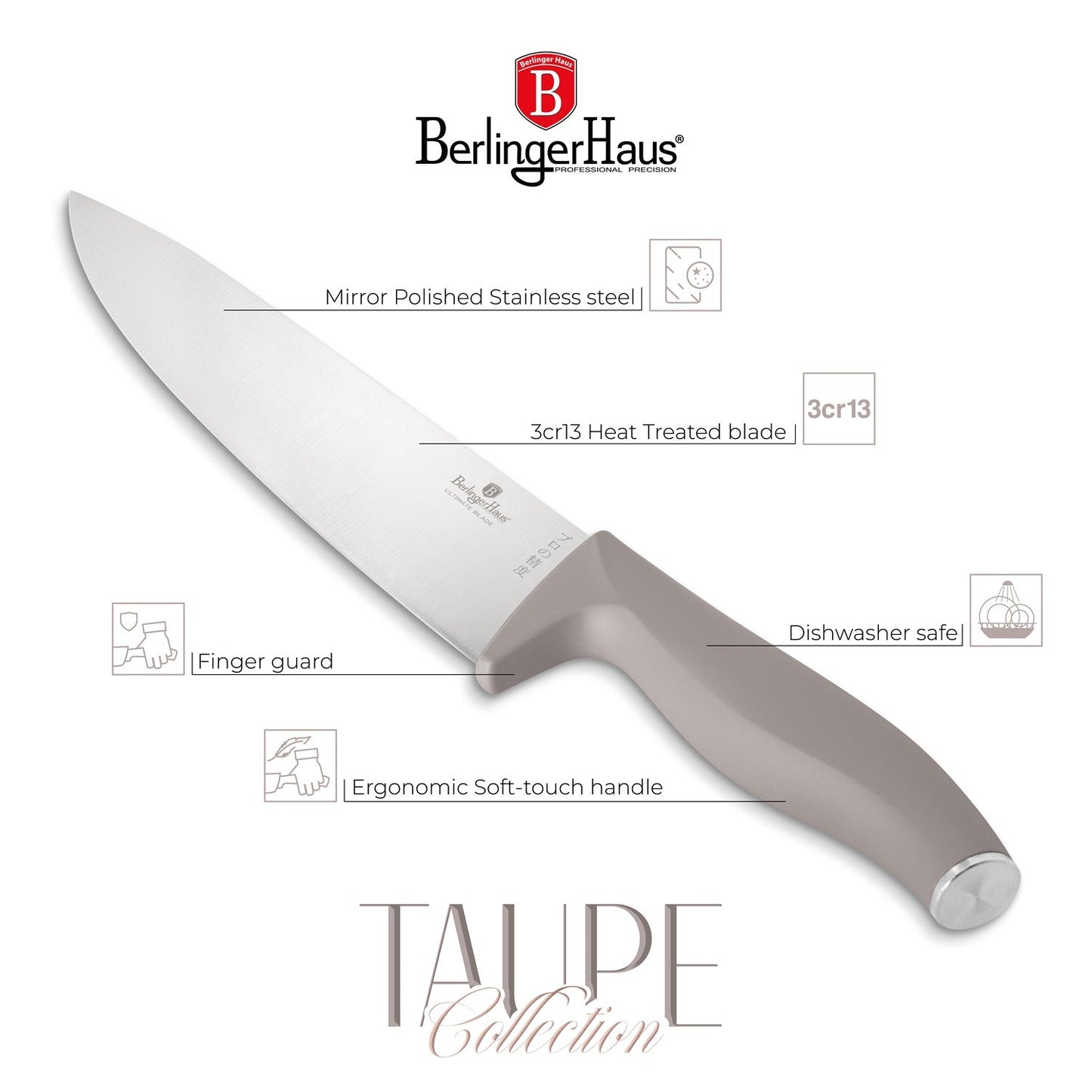 Berlinger Haus 6-Piece Knife Set with Bamboo Cutting Board – Taupe