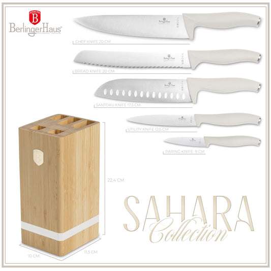 Berlinger Haus 6-Piece Stainless Steel Knife Set with Bamboo Stand – Sahara