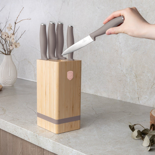 Berlinger Haus 6-Piece Knife Set with Bamboo Stand – Taupe