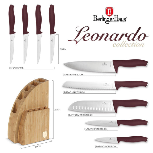 Berlinger Haus 10-Piece Stainless Steel Knife Set with Bamboo Stand – Leonardo