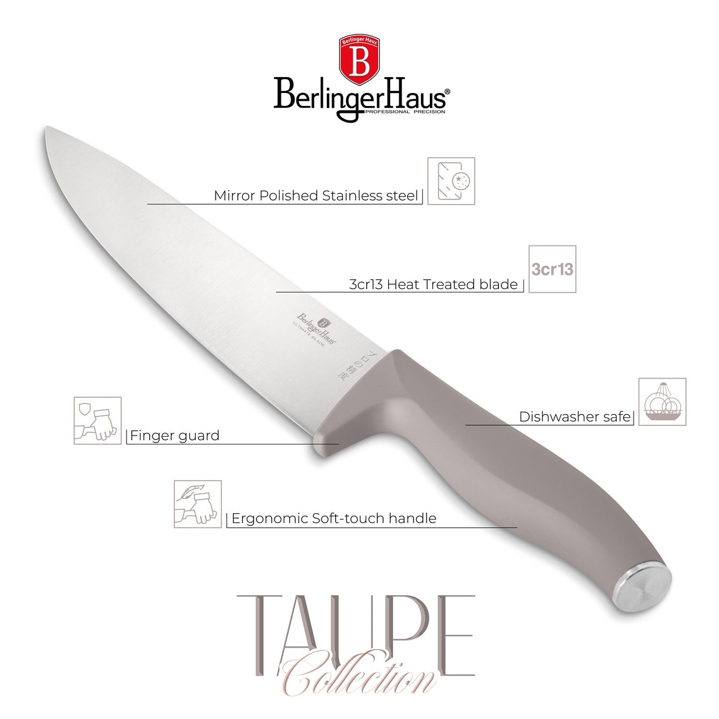 Berlinger Haus 10-Piece Stainless Steel Knife Set with Bamboo Stand – Taupe