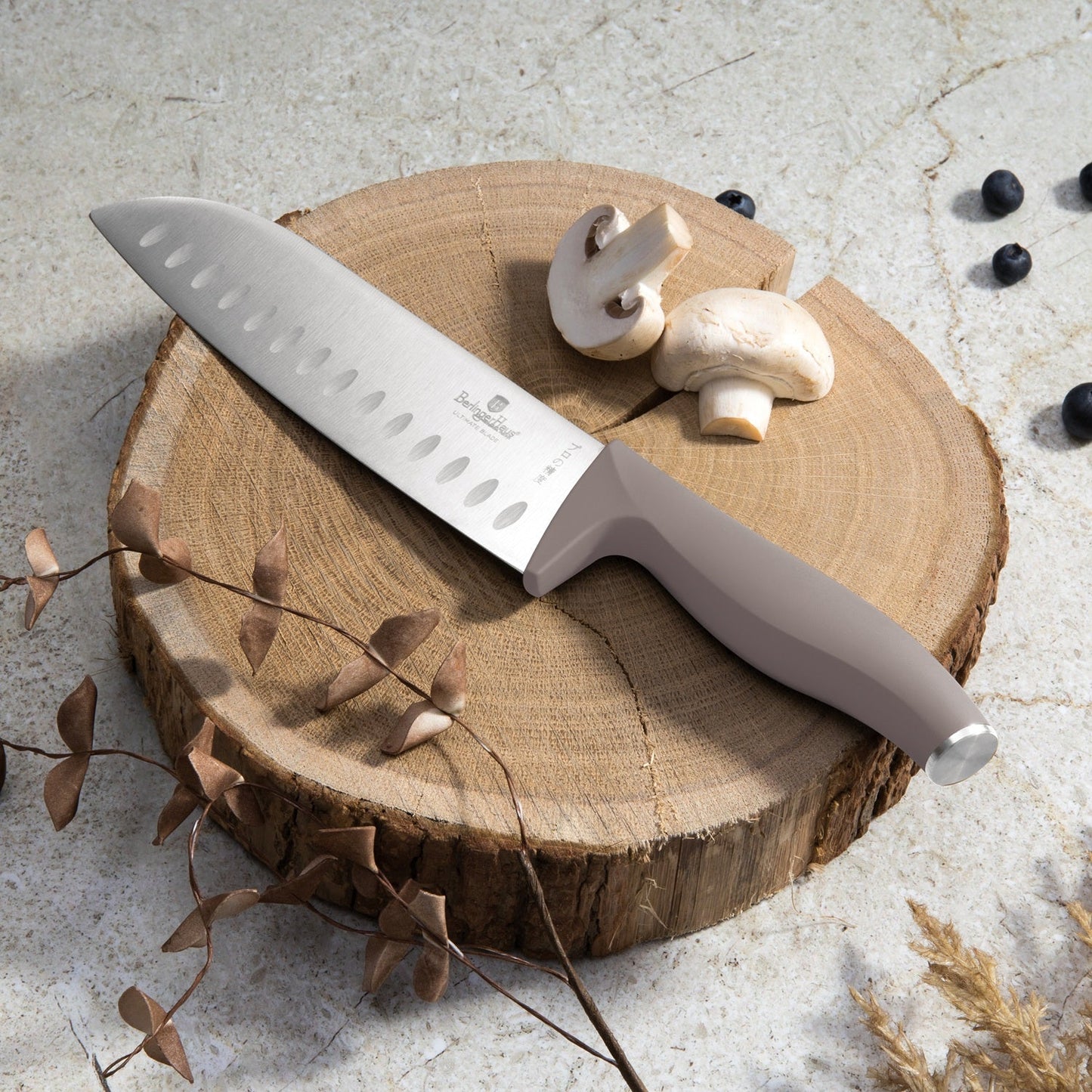 Berlinger Haus 10-Piece Stainless Steel Knife Set with Bamboo Stand – Taupe