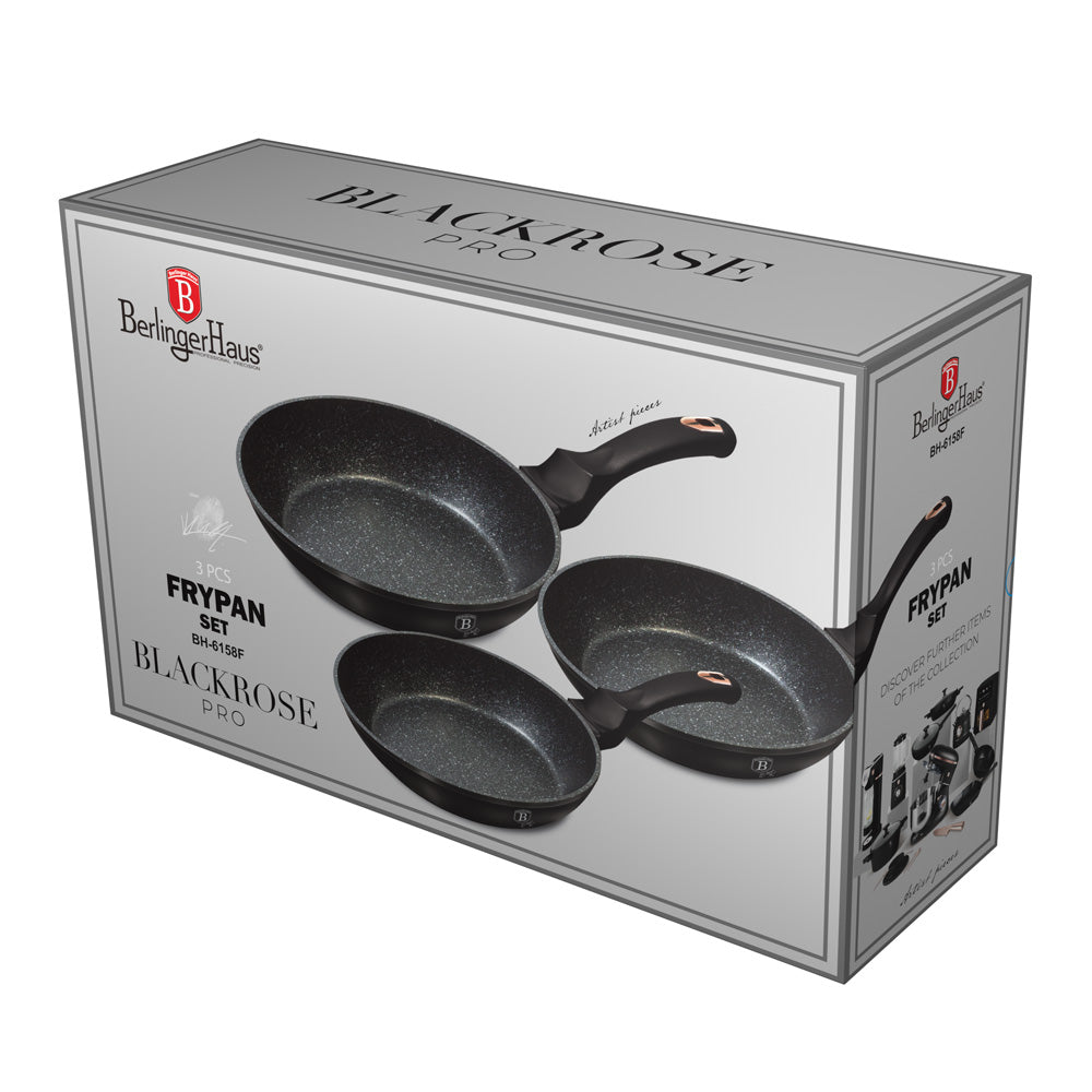 Berlinger Haus 3-Piece Marble Coating Frypan Set – Black Rose