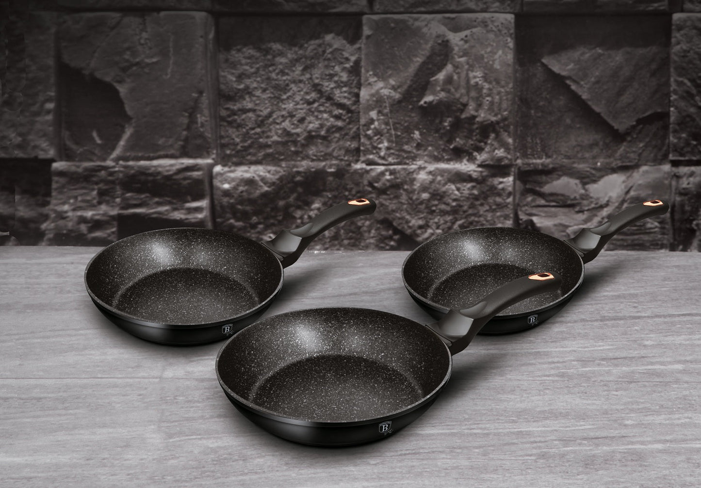 Berlinger Haus 3-Piece Marble Coating Frypan Set – Black Rose