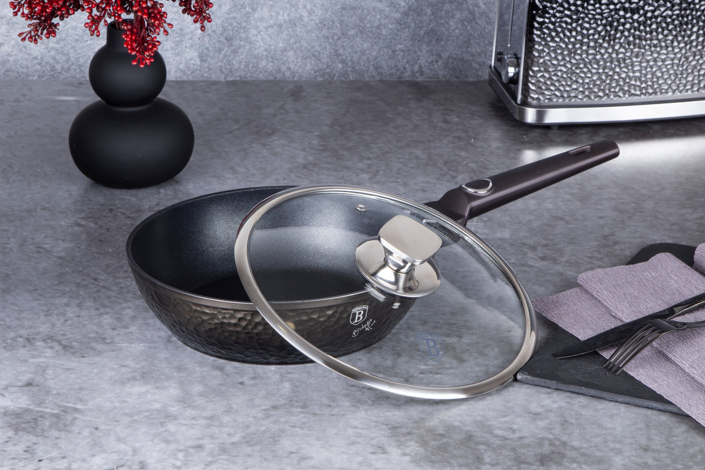 Berlinger Haus 24 cm Titan Coating Deep Fry Pan with Lid - Primal Gloss