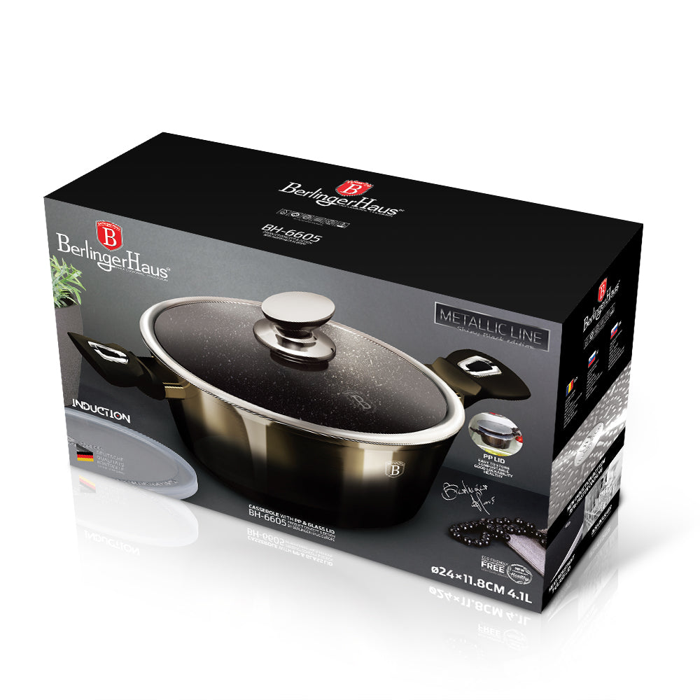 Berlinger Haus 24cm Marble Coating Casserole with Lid - Shine Black Edition