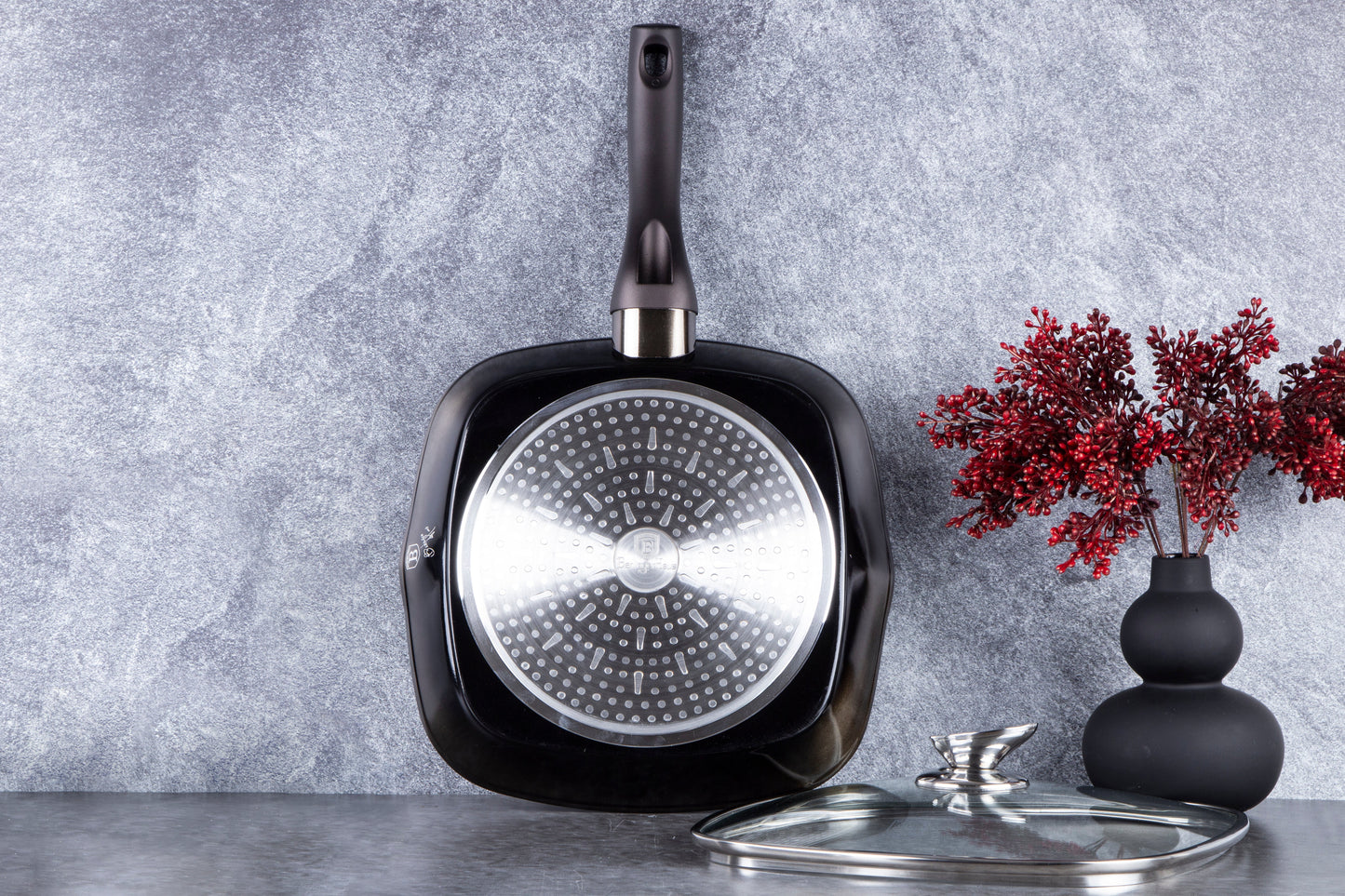 Berlinger Haus 28 cm Marble Coating Grill Pan & Lid - Shine Black Edition
