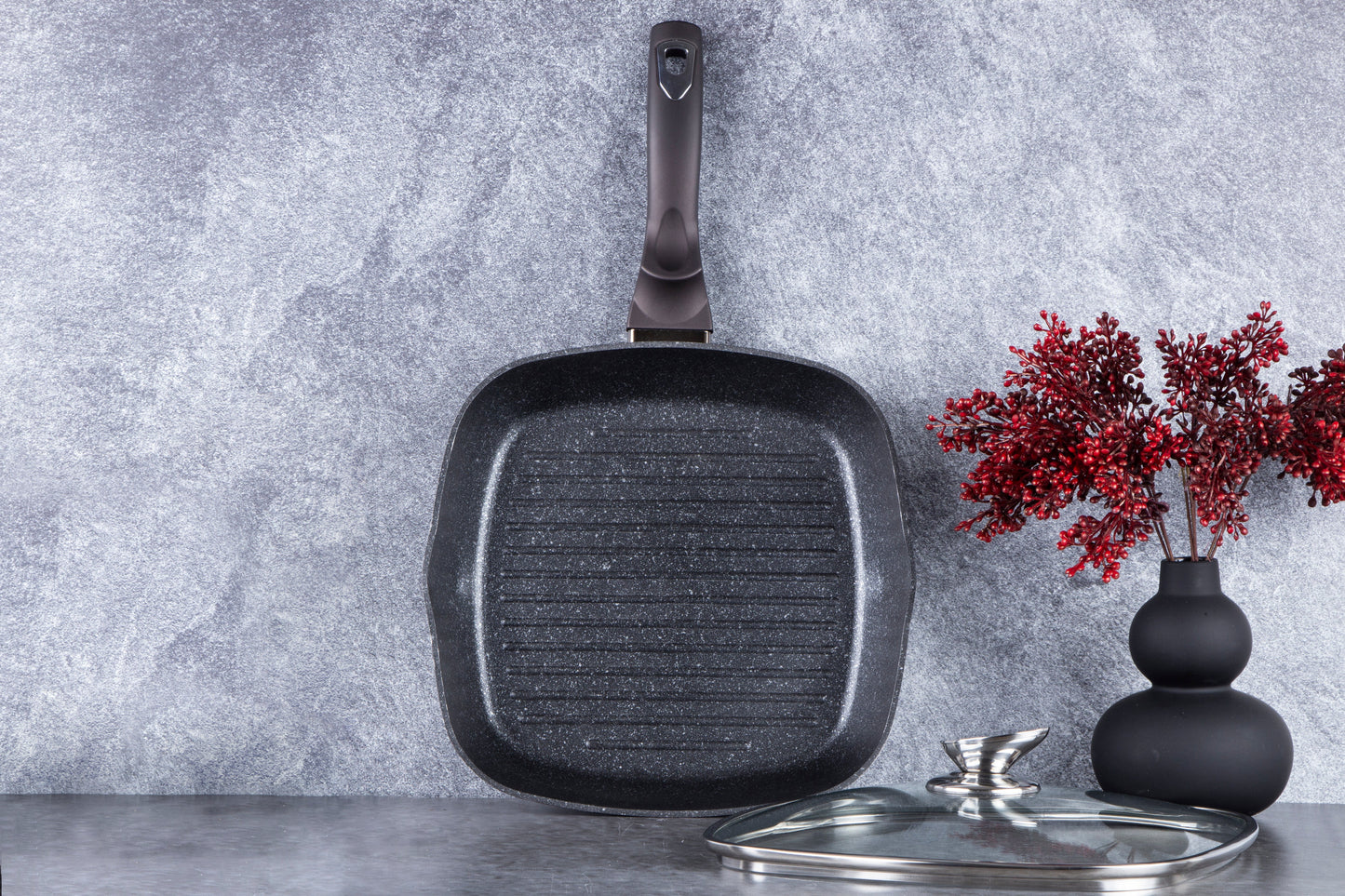 Berlinger Haus 28 cm Marble Coating Grill Pan & Lid - Shine Black Edition