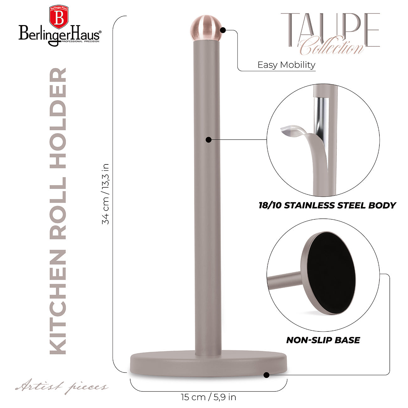 Berlinger Haus Kitchen Roll Holder – Taupe