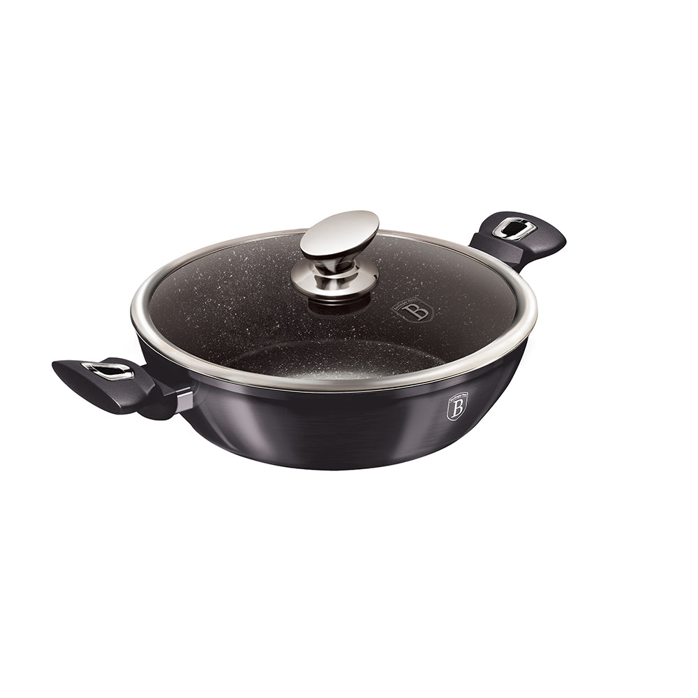Berlinger Haus 24cm Marble Coating Shallow Pot with Lid - Carbon Pro