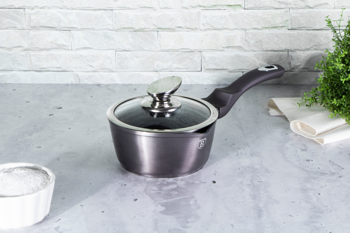 Berlinger Haus 16cm Marble Coating Non-Stick Sauce pan with lid - Carbon Pro