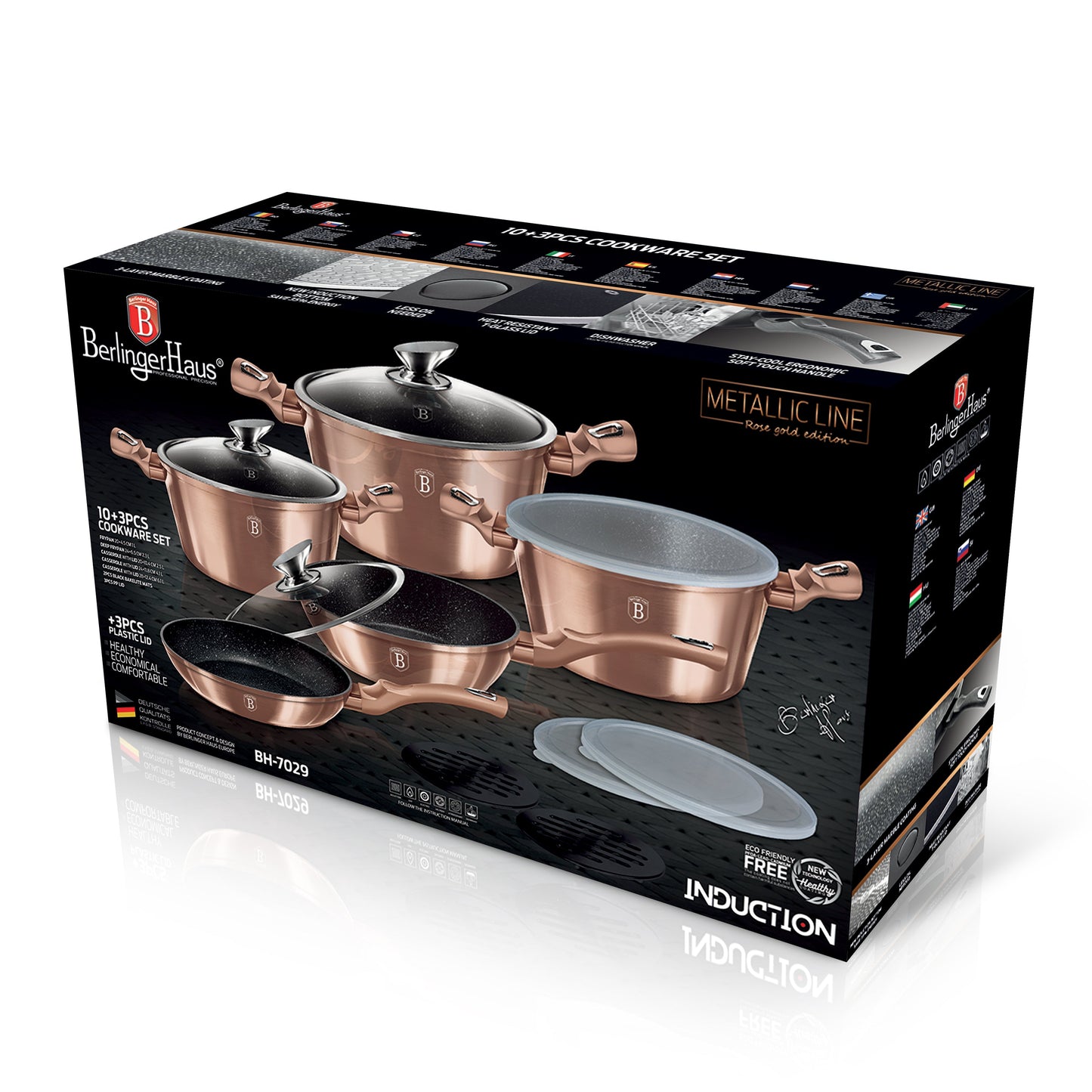 Berlinger Haus 13-Piece Marble Coating Smart Lid Cookware Set - Rose Gold Metallic Line