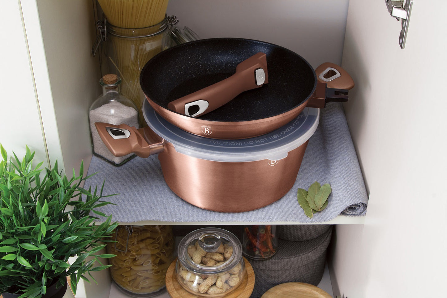 Berlinger Haus 13-Piece Marble Coating Smart Lid Cookware Set - Rose Gold Metallic Line