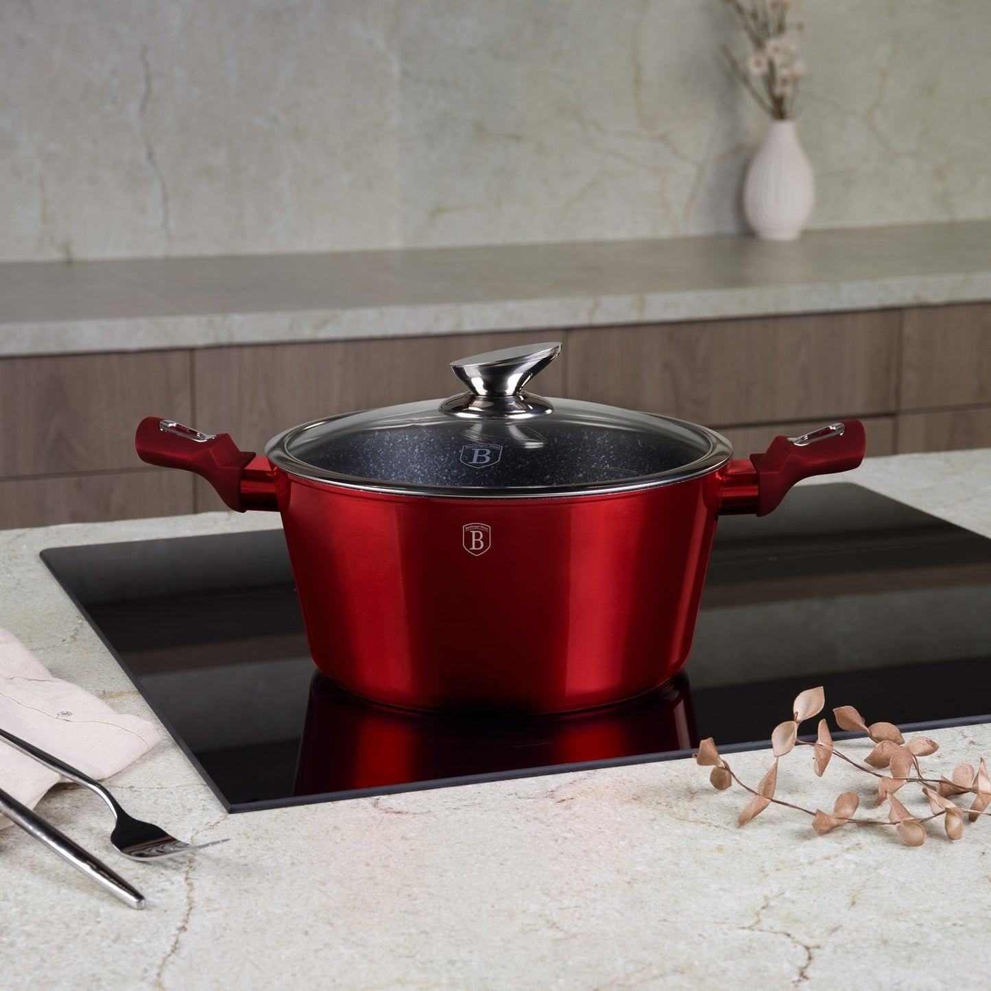 Berlinger Haus 13-Piece Marble Coating Smart Lid Cookware Set - Burgundy Metallic
