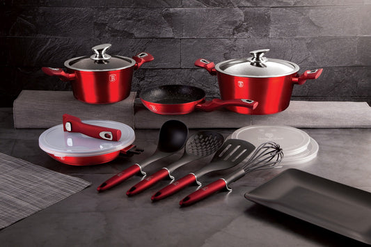 Berlinger Haus 13-Piece Marble Coating Smart Lid Cookware Set - Burgundy Metallic