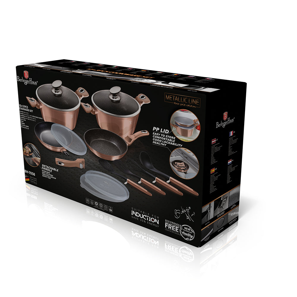 Berlinger Haus 13-Piece Marble Coating Smart Lid Cookware Set - Rose Gold Metallic Line