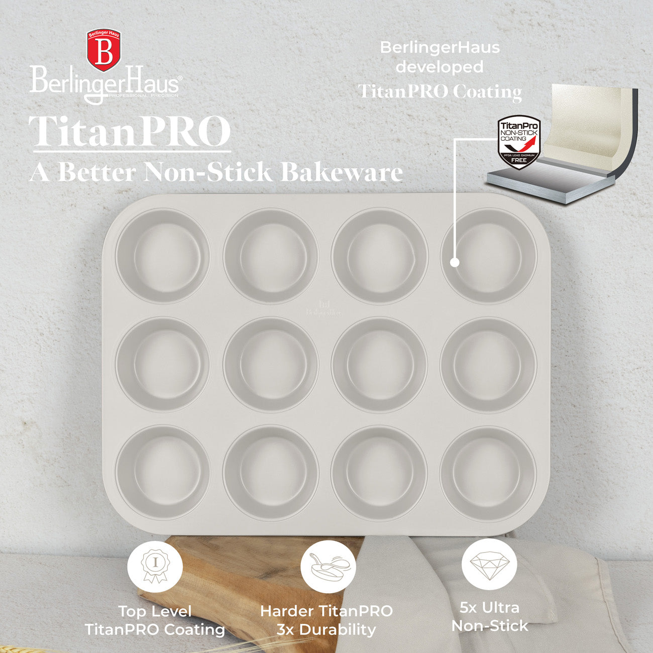 Berlinger Haus 12-Cup Titan Pro Non-Stick Coating Muffin Pan – Sahara