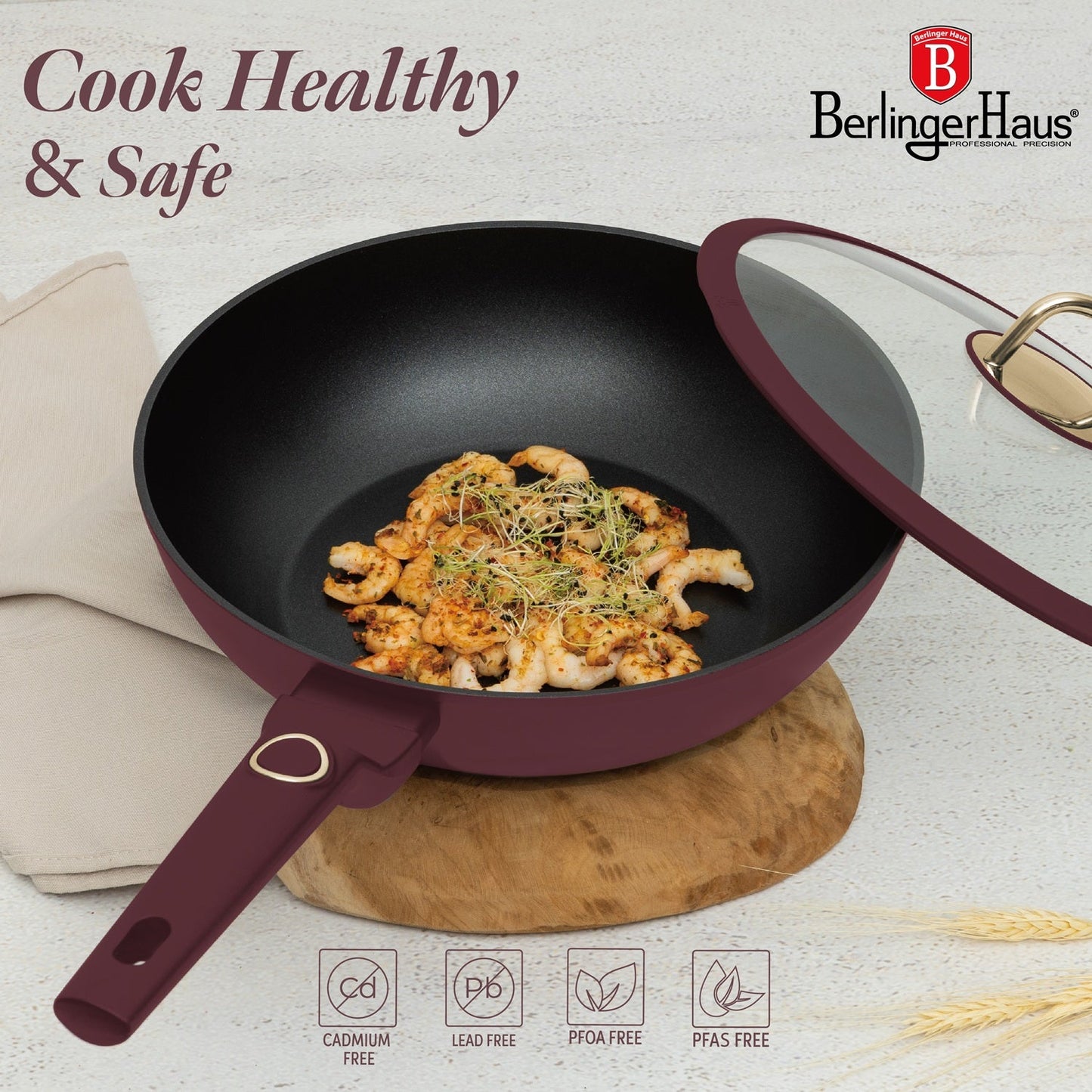 Berlinger Haus 28cm Titan Pro Non-Stick Coating Wok with Lid - Leonardo