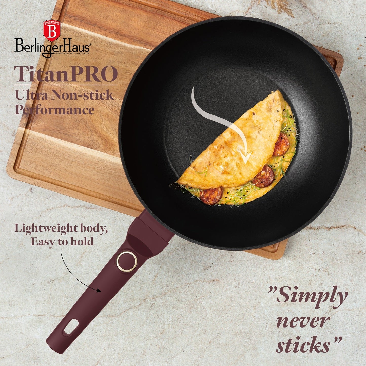 Berlinger Haus 28cm Titan Pro Non-Stick Coating Wok with Lid - Leonardo
