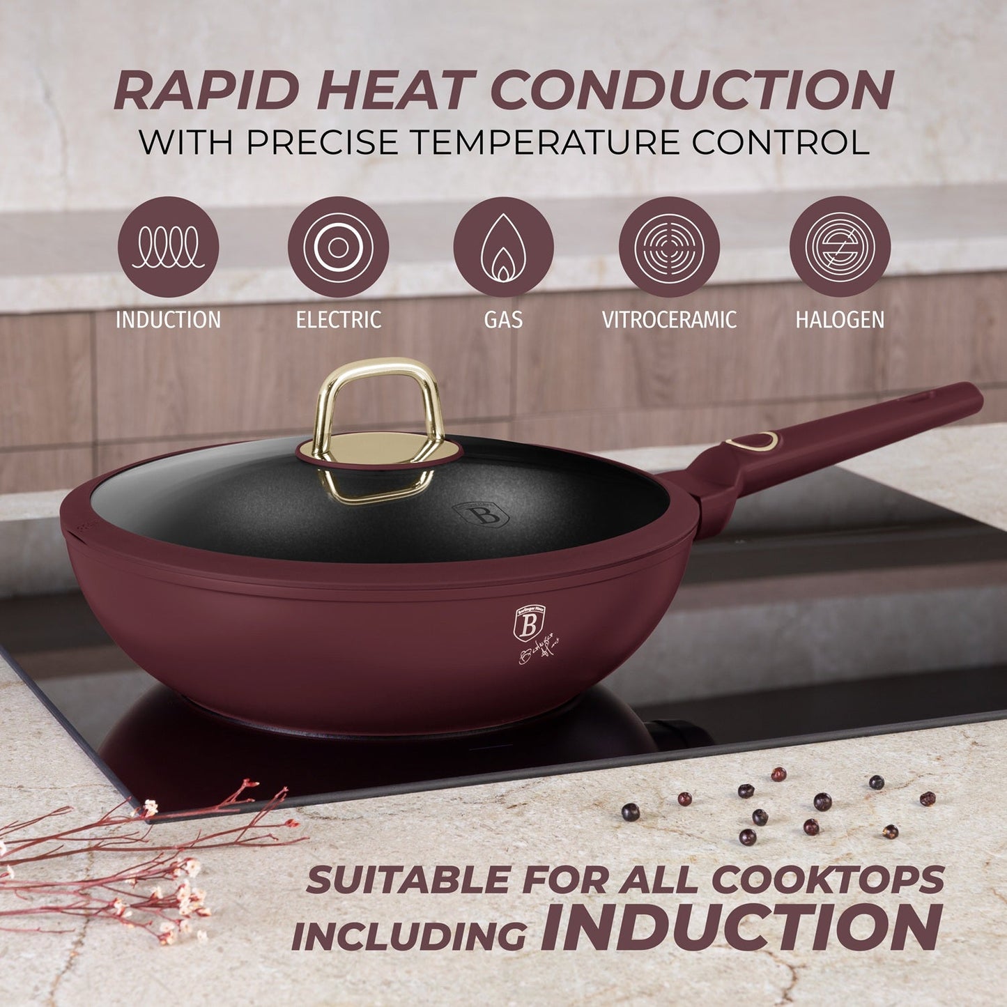 Berlinger Haus 28cm Titan Pro Non-Stick Coating Wok with Lid - Leonardo