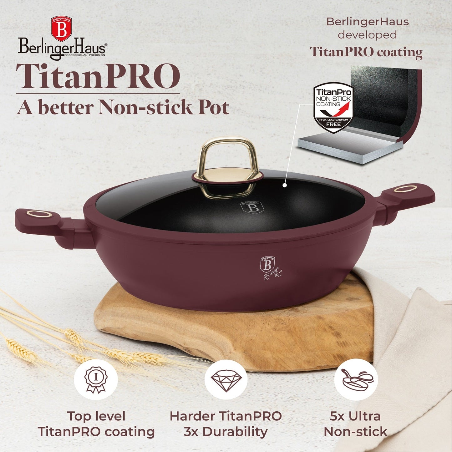 Berlinger Haus 30cm Titan Pro Non-Stick Coating Shallow Pot – Leonardo