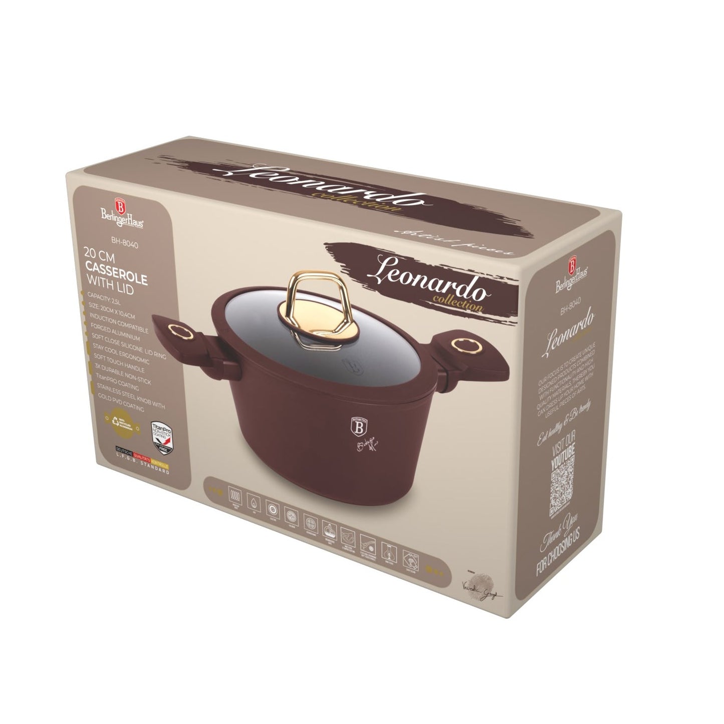 Berlinger Haus 20cm Titan Pro Non-Stick Coating Casserole - Leonardo