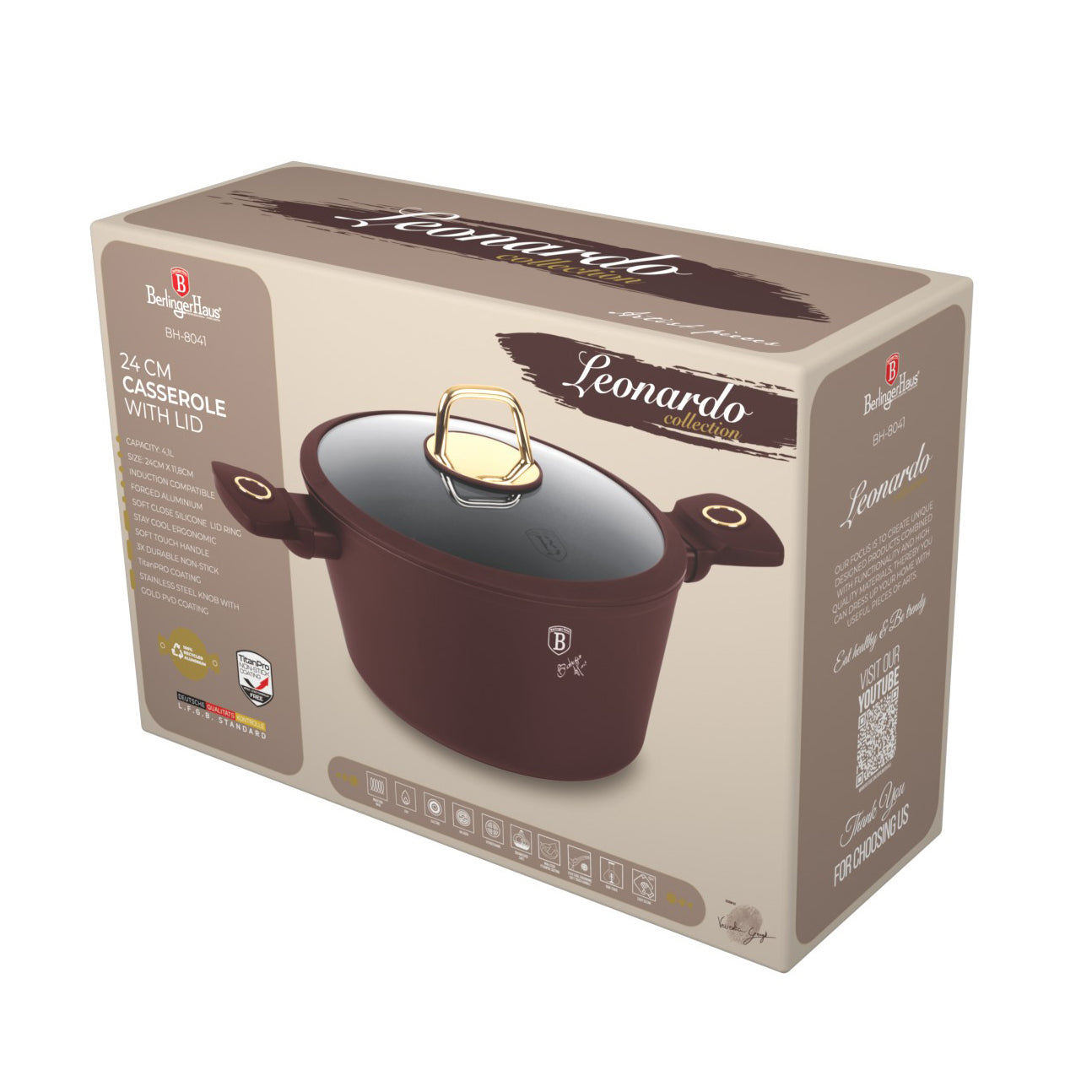 Berlinger Haus 24cm Titan Pro Non-Stick Coating Casserole - Leonardo