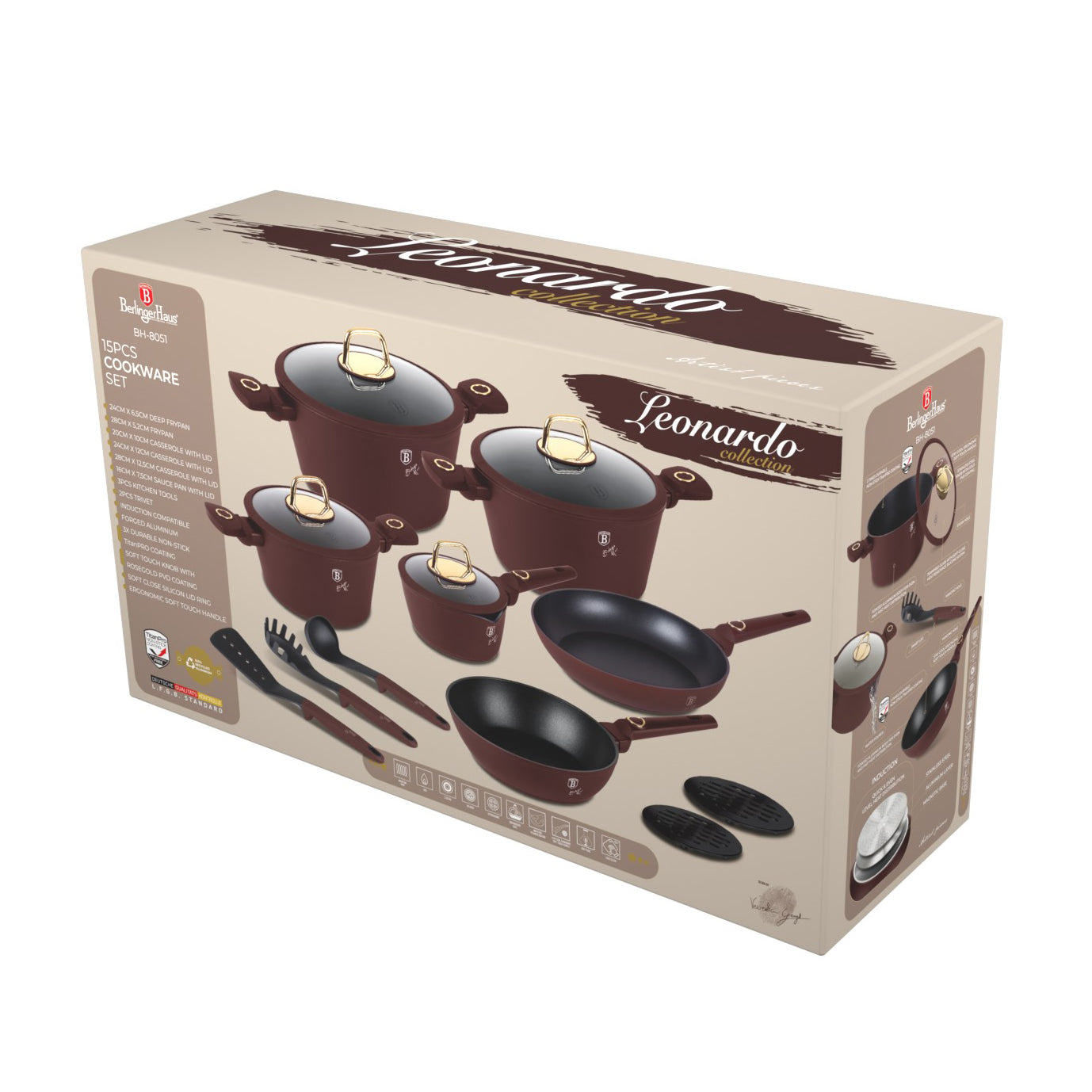 Berlinger Haus 15-Piece Non-Stick Titan Pro Coating Cookware Set - Leonardo