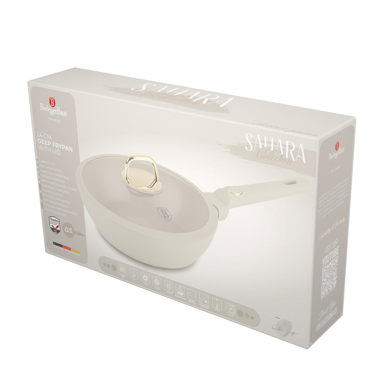 Berlinger Haus 24cm Titan Pro Non-Stick Coating Deep Frypan With Lid - Sahara