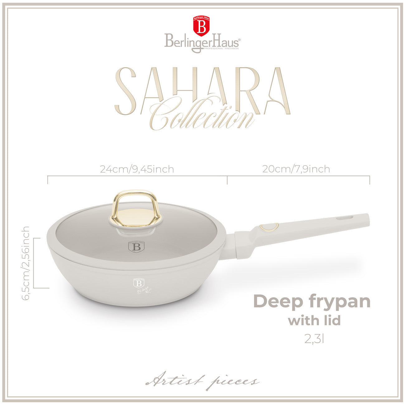 Berlinger Haus 24cm Titan Pro Non-Stick Coating Deep Frypan With Lid - Sahara