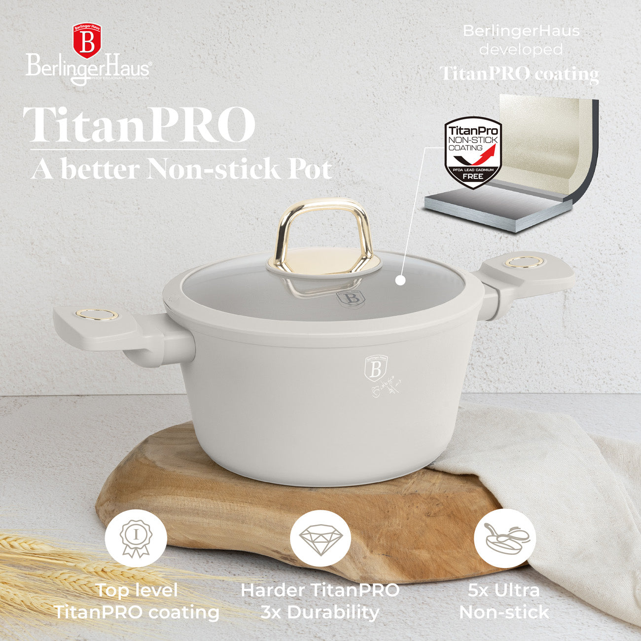Berlinger Haus 20cm Titan Pro Non-Stick Coating Casserole - Sahara